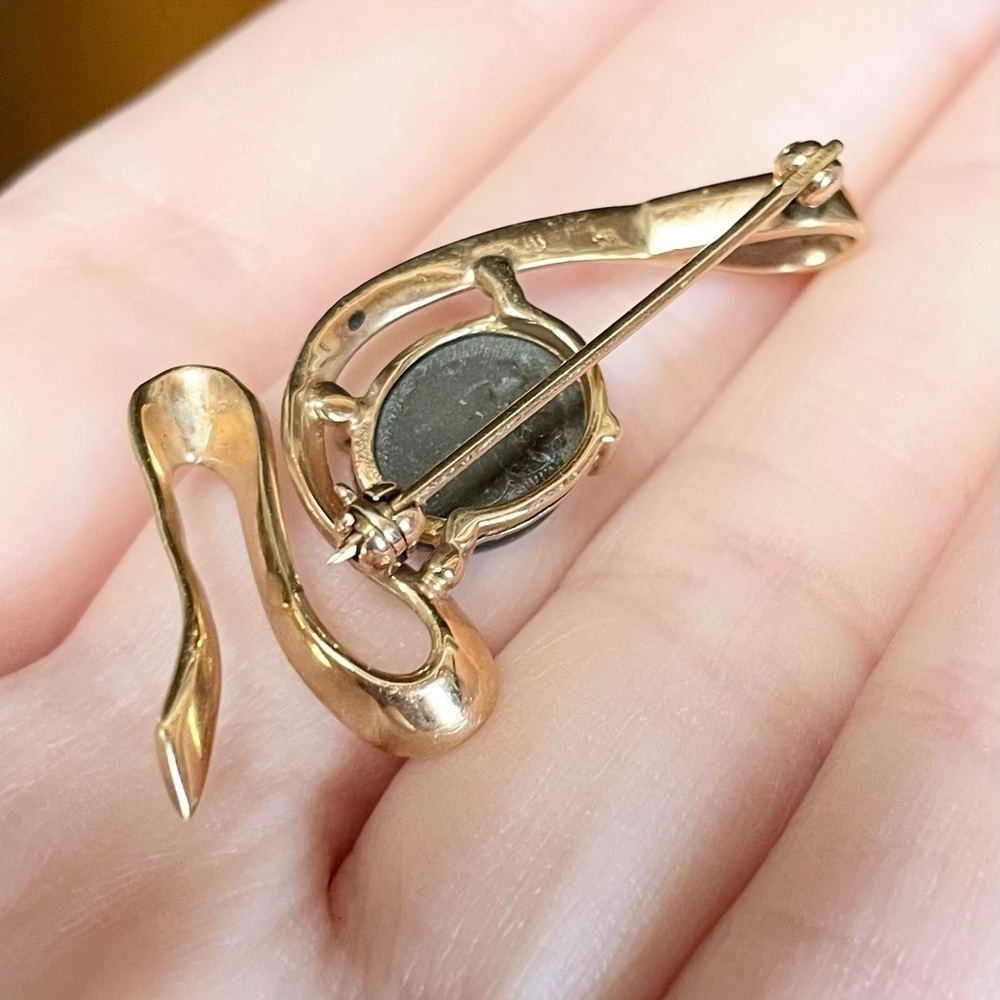 14K AA Korite Ammolite dragon skin triplet vintage yellow gold filigree …​ - Picture 10 of 11